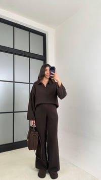 Acı Kahve Polo Yaka Kazak Beli Lastikli Pantolon Triko Takım GAUS-00874GAUSSuitsGAUS-00874