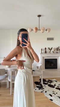 Krem Halter Yaka Gold Toka Detaylı Bluz Etek İkili Premium Takım GAUS-01631GAUSTAKIMGAUS-01631