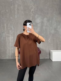 Kahve Yandan Yırtmaçlı Bisiklet Yaka Tshirt Gaus00045GausTSHIRTGU1001091