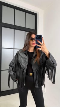 Siyah Yılan Derisi Desenli Astarlı Püsküllü Deri Ceket GAUS-00668GAUSCEKETGAUS-00668