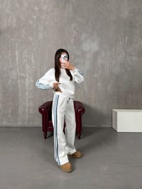 Pomas Beyaz Denim Karışımlı Bisiklet Yaka Üç İplik Şardonlu TakımGausTAKIMGU10054