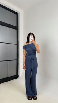 Mavi Asimetrik Bluz Beli Lastikli Pantolon Bürümcük Takım Gaus00532GausTAKIMGU1002245