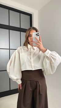 Ekru Yarasa Kol Crop Poplin Gömlek GAUS-01117GAUS القمصان GAUS-01117