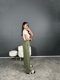 Nia Haki Keten Beli Lastikli PantolonGausPANTOLONGU007253