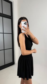 Siyah Degaje Yaka Beli Lastikli Crop Etek İthal Kumaş Takım Gaus00555GausTAKIMGU1002293