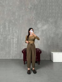 Dona Yağ Yeşili İthal Kumaş Beli Lastikli Jogger PantolonGausPANTOLONGU100498