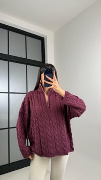 Mürdüm Fermuarlı Saç Örgülü Kazak GAUS-00855GAUSKAZAKGAUS-00855