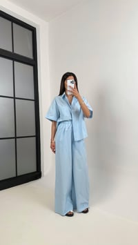 Mavi Yarım Kol Cepli Gömlek Beli Lastikli Pantolon Yarım Astarlı Pamuk Karışımlı Takım Gaus00356GausTAKIMGU1001826