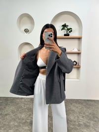 Zena Gri Çizgili Astarlı Bağlamalı Premium CeketGausCEKETGU00903554
