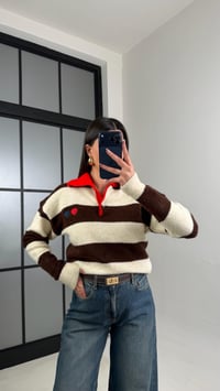 Kahve Polo Yaka Çizgili Yumuşak Dokulu Kazak GAUS-01099GAUSKAZAKGAUS-01099