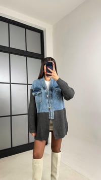 Antrasit Denim Detaylı Triko Hırka GAUS-01002GAUSHIRKAGAUS-01002