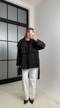 Füme Düğmeli Kuşaklı Denim Trençkot GAUS-00983GAUSTRENÇKOTGAUS-00983