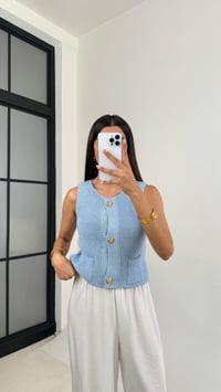 Mavi Cep Detaylı Gold Düğmeli Triko Yelek GAUS-0058GAUSYELEKGAUS-0058