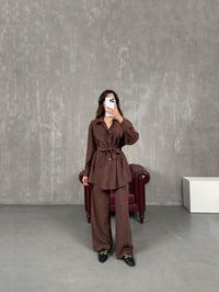 Sonya Acı Kahve Kuşaklı Çıtçıt Düğmeli Tensel TakımGausTAKIMGU100759