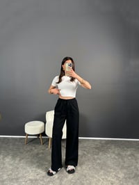 Nia Siyah Keten Beli Lastikli PantolonGausPANTOLONGU007254