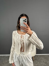 Krem Ajurlu Önden Bağlamlı Hırka GausHIRKAGU004749