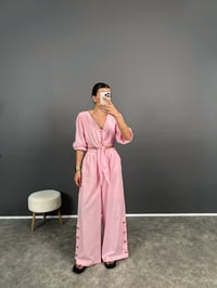 Maila Pembe Keten Crop İkili TakımGausTAKIMGU008470
