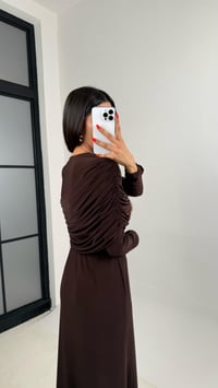 Acı Kahve Pelerin Detaylı Sandy Kumaş Tasarım Elbise Gaus00692GausELBİSEGU1002604