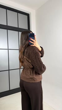Kahve Beli Lastikli Ceket Pantolon Paraşüt Örgü Detaylı Modal Takım GAUS-00964GAUSTAKIMGAUS-00964