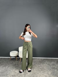 Nia Haki Keten Beli Lastikli PantolonGausPANTOLONGU007253