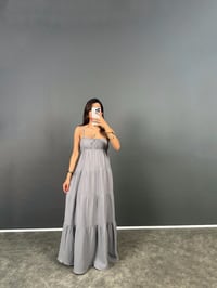Rave Gri Müslin Astarlı Uzun Askılı ElbiseGausELBİSEGU008755