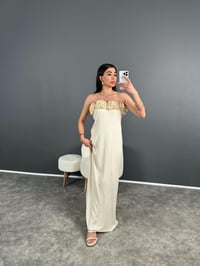 Look Krem Gül Detaylı Straplez Astarlı Elbise GausELBİSEGU007946