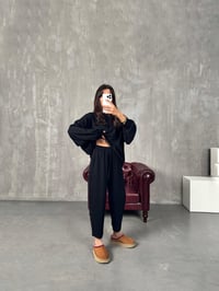 Serge Siyah Oys Kumaş Oversize İkili Takım GausTAKIMGU00903807