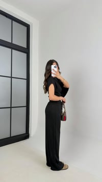 Siyah Yarasa Kol Bluz Beli Lastikli Pantolon Tasarım Modal Kumaş Takım Gaus00490GausTAKIMGU1002151