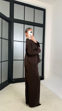 Acı Kahve Nakışlı Önden Bağlamalı Gömlek Beli Lastikli Pantolon İkili Takım GAUS-01196GAUSSuitsGAUS-01196