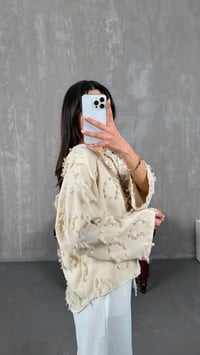 Bej Zenit Püskül Detaylı Bağlamalı Keten  Gömlek GAUS-01147GAUSGÖMLEKGAUS-01147