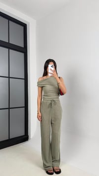 Yeşil Bluz Beli Lastikli Pantolon Bürümcük Takım Gaus00532GausTAKIMGU1002246