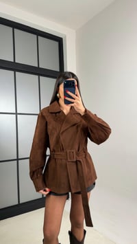 Acı Kahve Kemerli Astarlı Süet Ceket GAUS-01010GAUSCEKETGAUS-01010