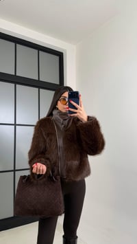 Kahve Astarlı Deri Detaylı Kürk Ceket GAUS-01017GAUSCEKETGAUS-01017