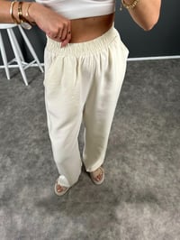 Allda Ekru İthal Kumaş Beli Lastikli Pantolon GausPANTOLONGU008057