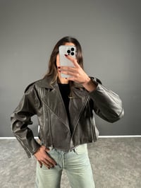 Viva Gri Eskitme Fermuarlı Deri Ceket GausCEKETGU004022