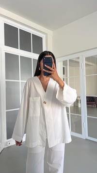 Beyaz Kimono Beli Lastikli Pantolon İkili Keten Takım GAUS-01491GAUSTAKIMGAUS-01491
