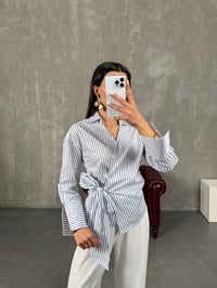 Zed Mavi Çizgili Bağlamalı Poplin GömlekGausGÖMLEKGU100919