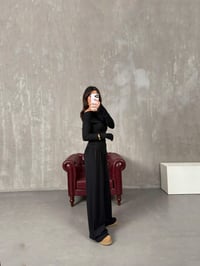 Tamara Siyah Drapeli Asimetrik Kesim Bluz Pantolon Modal TakımGausTAKIMGU100203