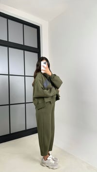Haki Kapüşonlu Sweatshirt Beli Lastikli Pantolon 3 İplik Şardonlu Takım GAUS-00530GAUSTAKIMGAUS-00530
