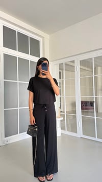Siyah Bluz Beli Lastikli Pantolon İkili Basic Takım GAUS-01712GAUSTAKIMGAUS-01712
