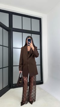 Kahve Astarlı Vatkalı Ceket Beli Lastikli Dantel Pantolon İkili Premium Takım GAUS-01220GAUSTAKIMGAUS-01220