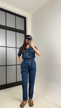 Mavi Beli Lastikli Düğme Detaylı Denim Tulum gaus-01208GAUS الأوفرول gaus-01208