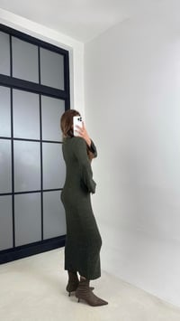 Haki Bisiklet Yaka Tasarım Uzun Triko Elbise GAUS-00125GAUSDressesGAUS-00125