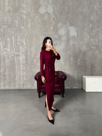 Tinky Bordo Bağlamalı Yırtmaçlı ElbiseGausELBİSEGU00903871