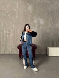 Gong Siyah Denim Karışımlı Şeritli TakımGausTAKIMGU00904033