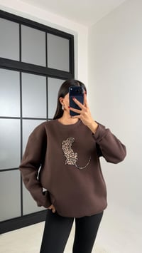 Acı Kahve Leopar Nakışlı Şardonlu Sweatshirt GAUS-00796GAUSSweatshirtGAUS-00796