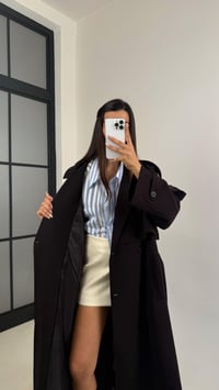 Mürdüm Kuşaklı Astarlı Cepli Premium Uzun Trençkot GAUS-00119GAUSTRENÇKOTGAUS-00119