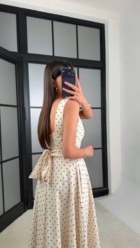 Krem Kuşaklı Puantiye Desenli Elbise GAUS-01372GAUSELBİSEGAUS-01372