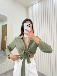 Haki Önü Bağlamalı Premium Keten Gömlek Gaus00319GausGÖMLEKGU1001735