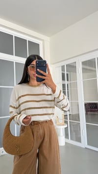 Krem Sim Şeritli Triko Bluz GAUS-02024GAUSالبلوزات GAUS-02024
